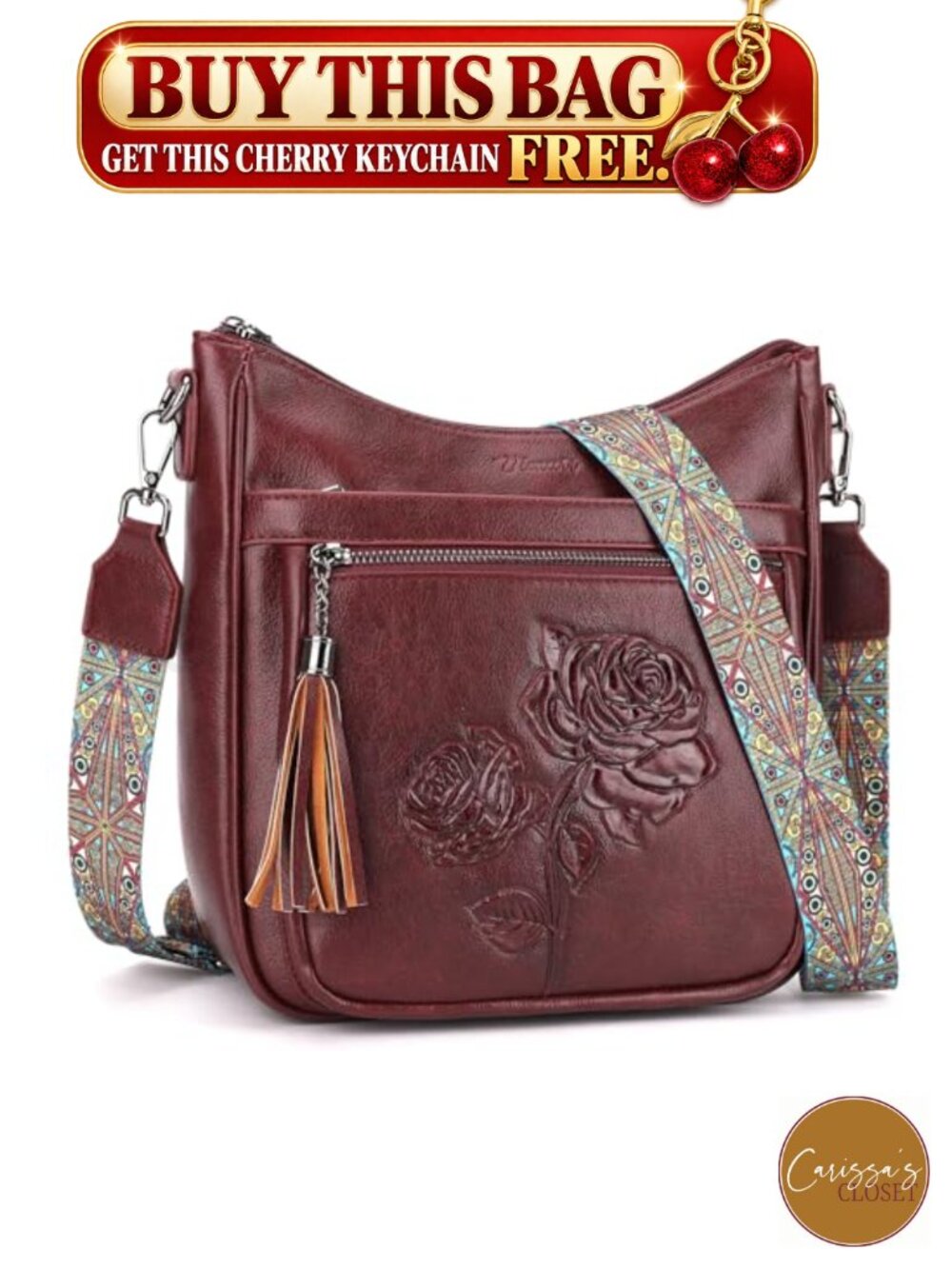 ✨ VIMUTI Vegan Leather Floral Embossed Crossbody Hobo Bag Women Purse